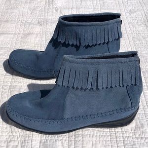 Blue Leather Moccasin Booties COMFORT EASE 7.5 W